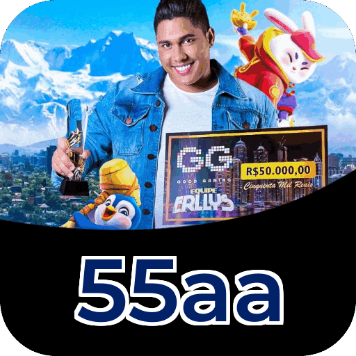 Interface do aplicativo 55aa mostrando jogos disponíveis no iOS e Android